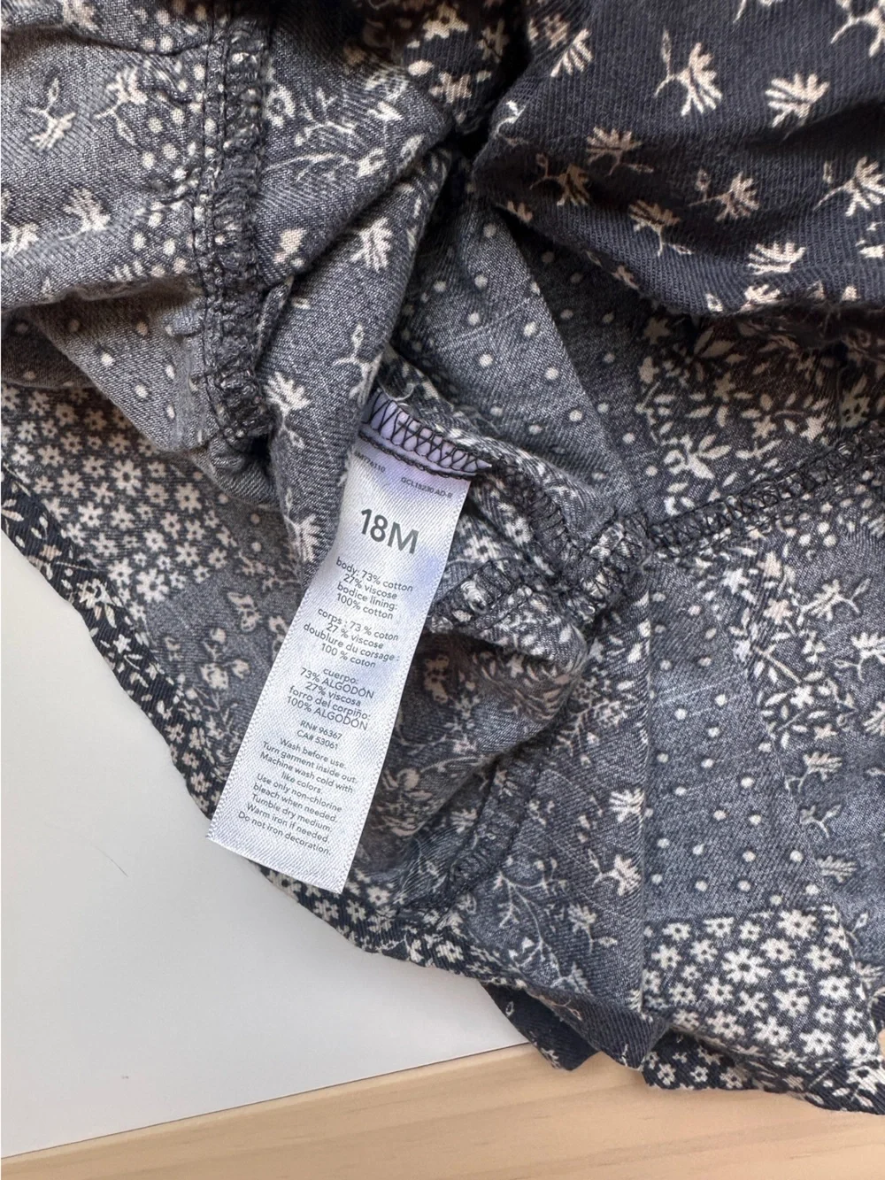 OshKosh B’gosh Long Sleeve Grey Floral Patchwork Dress 18m